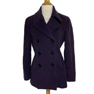 Calvin Klein‎ Womens 2 Purple Pea Coat Double Breasted Classic Warm Winter Coat
